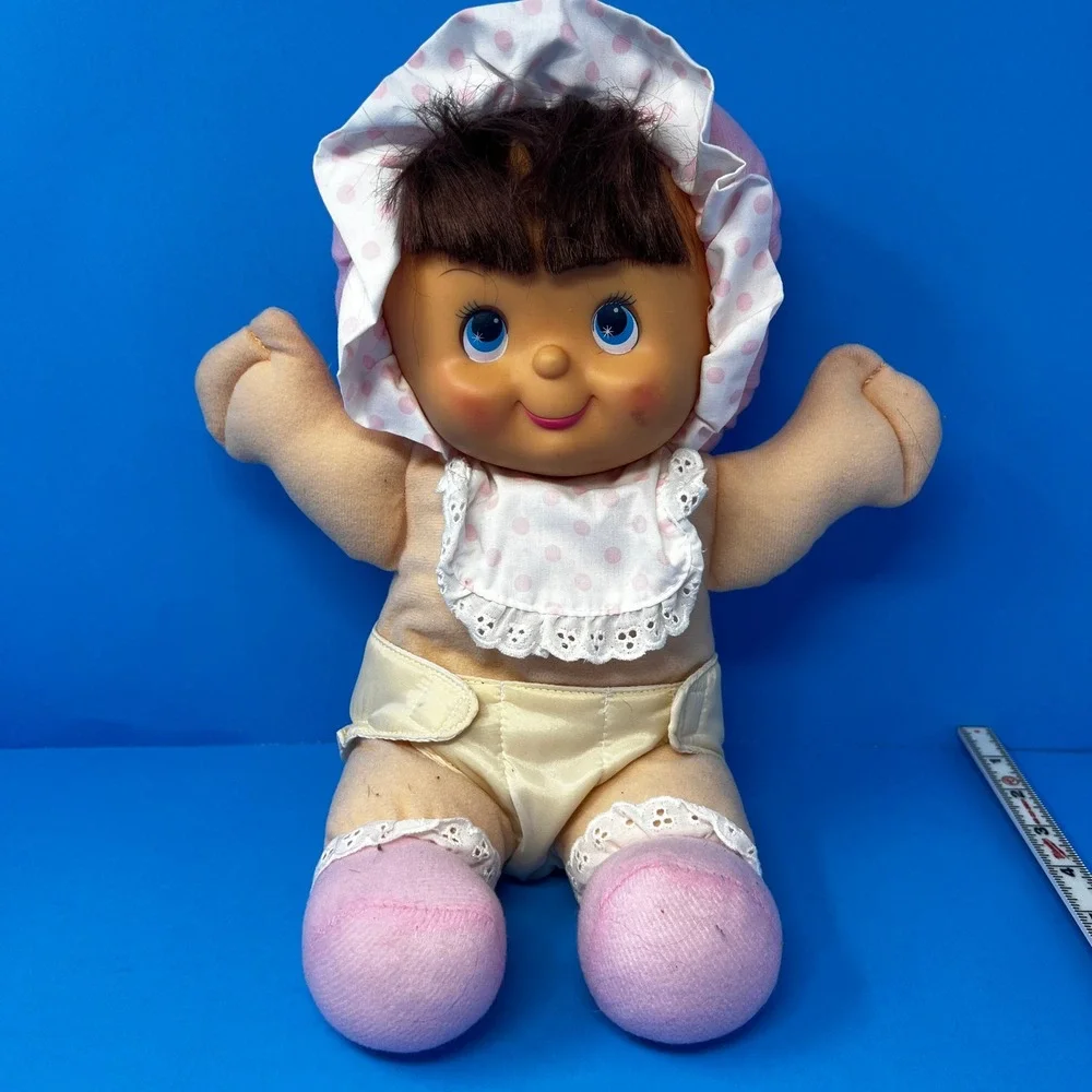 HK City Toys My Diaper Baby Doll‎ 15 inch Pink Polka Dot Vintage 80s Brown Hair